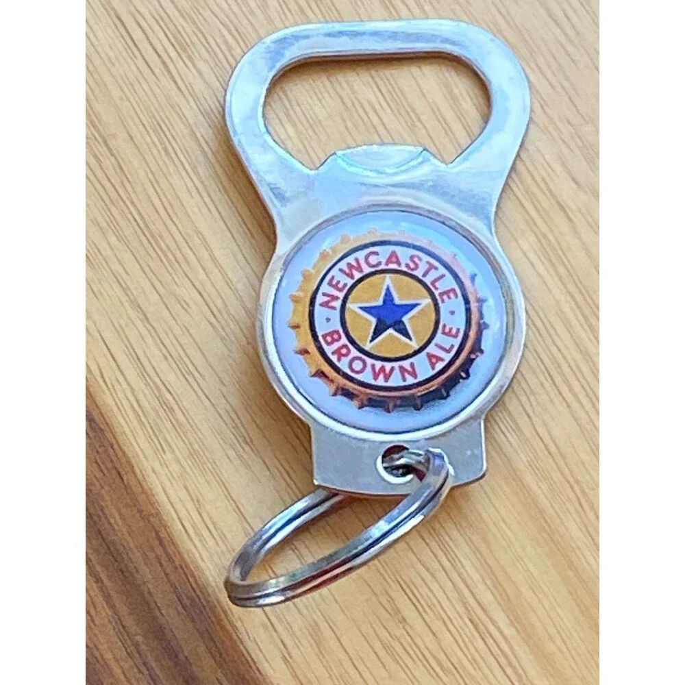 Vintage NEWCASTLE BROWN ALE Beer Bottle opener Keychain Key Ring Chain Bar Promo